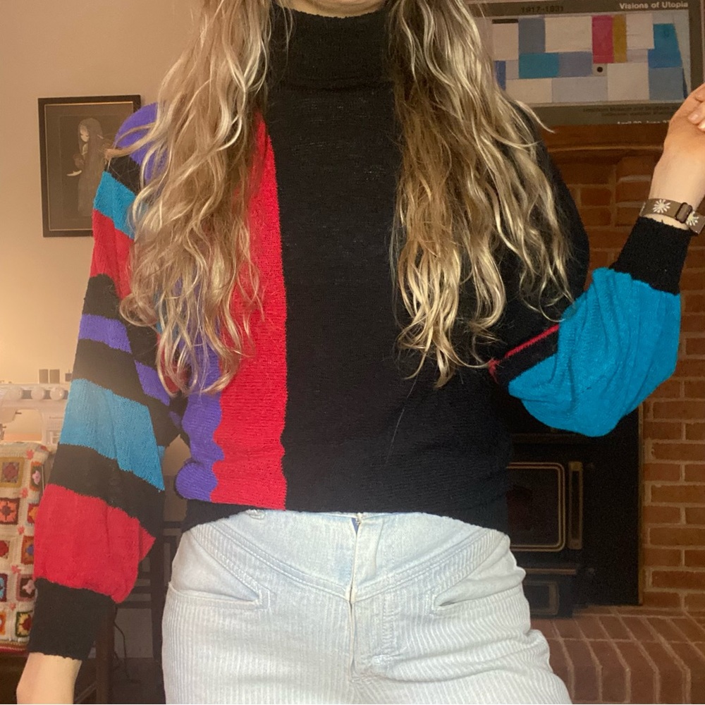 Vintage 90s West Coast Connection Lightweight Colorblock Art Turtleneck …